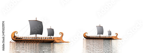 Tableau sur toile Two greek trireme boats on the water - 3D render
