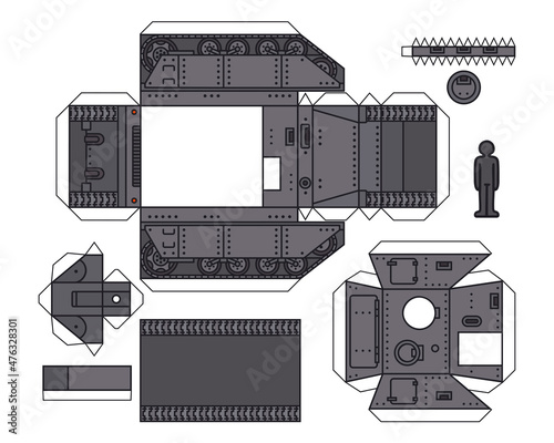 The paper model of a vintage field gray self propelled gun