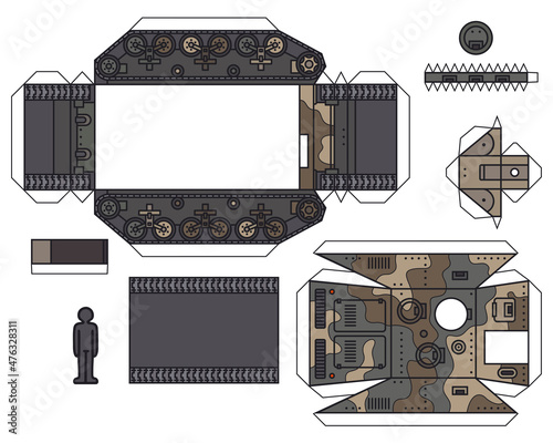 The paper model of an old camouflaged self propelled gun