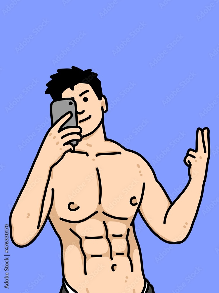 Fototapeta premium cute man cartoon on blue background