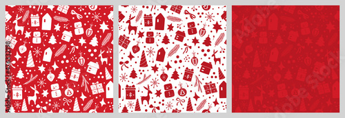 Christmas seamless pattern with isolated sketches of christmas symbols. Cute vector illustration for paper, textile, fabric, prints, wrapping, greeting cards, banners