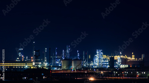 The brightly lit petrochemical plant. © photobee