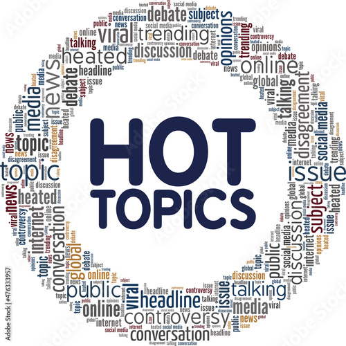 Hot Topics conceptual vector illustration word cloud isolated on white background.