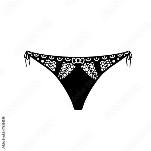 Women's panties. Lady's underwear. Black bikinis on a white background. Vector illustration.