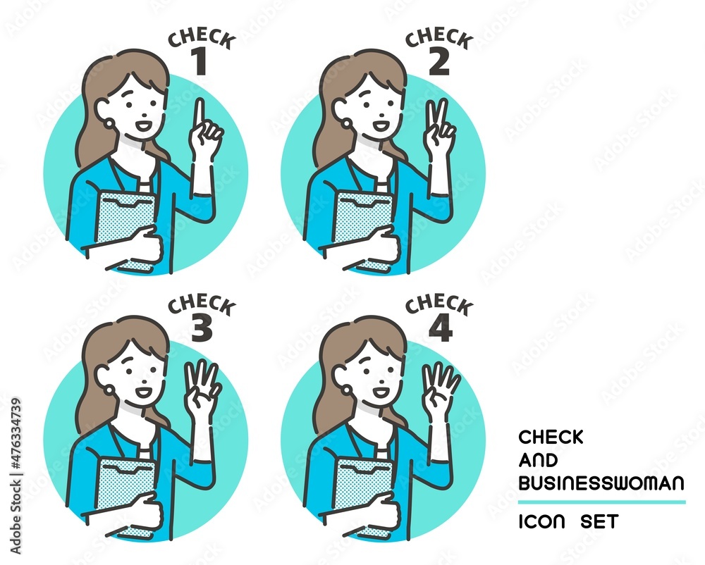 見出しなどに使える女性の会社員のベクターイラスト素材／ビジネス／ビジネスウーマン／質問／説明／チェック