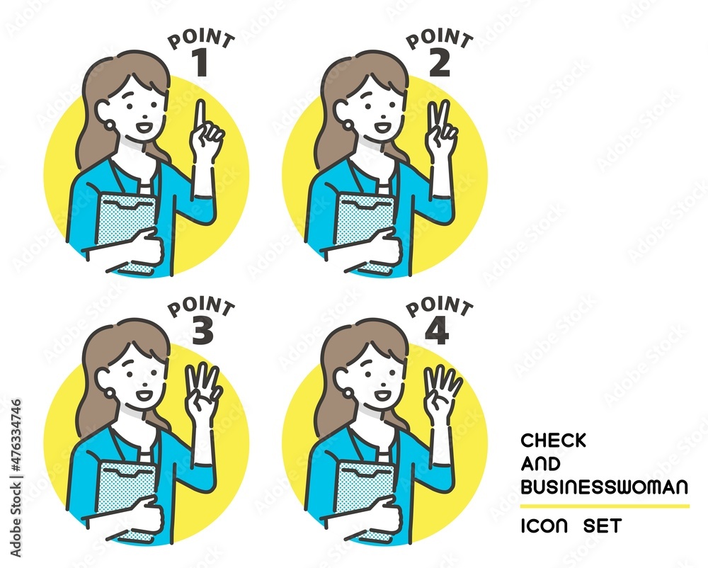 見出しなどに使える女性の会社員のベクターイラスト素材／ビジネス／ビジネスウーマン／質問／説明／ポイント