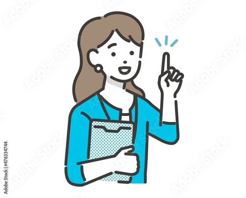 人差し指を立てて説明をする女性の会社員のベクターイラスト素材／ビジネス／ビジネスウーマン／質問／説明
