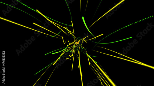 abstract black background with yellow rays. chaotic light rays. hypnotic colored background.