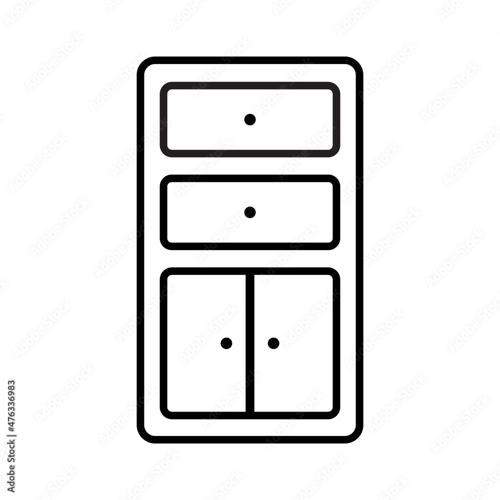 Chest of drawers icon. Wardrobe sign. Dresser closet. Outline silhouette. Home interior. Vector illustration. Stock image. Chest of drawers icon. Wardrobe sign. Dresser closet. Outline silhouette. Home interior. Vector illustration. Stock image.
