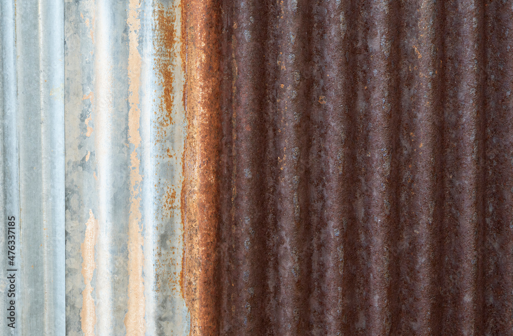 Close-up sheet of zinc for roofing with rusted and weathered. Vertical curve lines for backgrounds. Close-up sheet of zinc for roofing with rusted and weathered. Vertical curve lines for backgrounds.