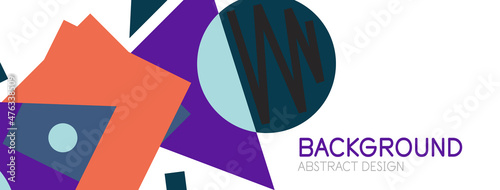 Abstract background. Blocks, lines, triangles, circles composition. Techno or business concept for wallpaper, banner, background, landing page