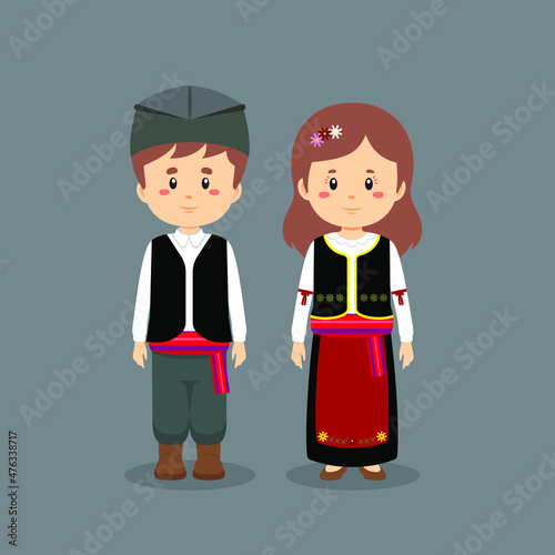 Couple Character Wearing Serbia National Dress