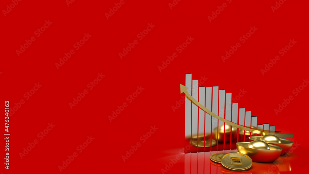 The Chinese gold money and chart for business concept 3d rendering The Chinese gold money and chart for business concept 3d rendering