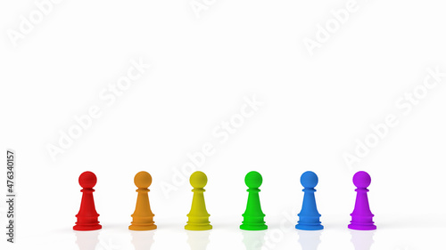 The chess  multi color on white background for lgbtq concept 3d rendering