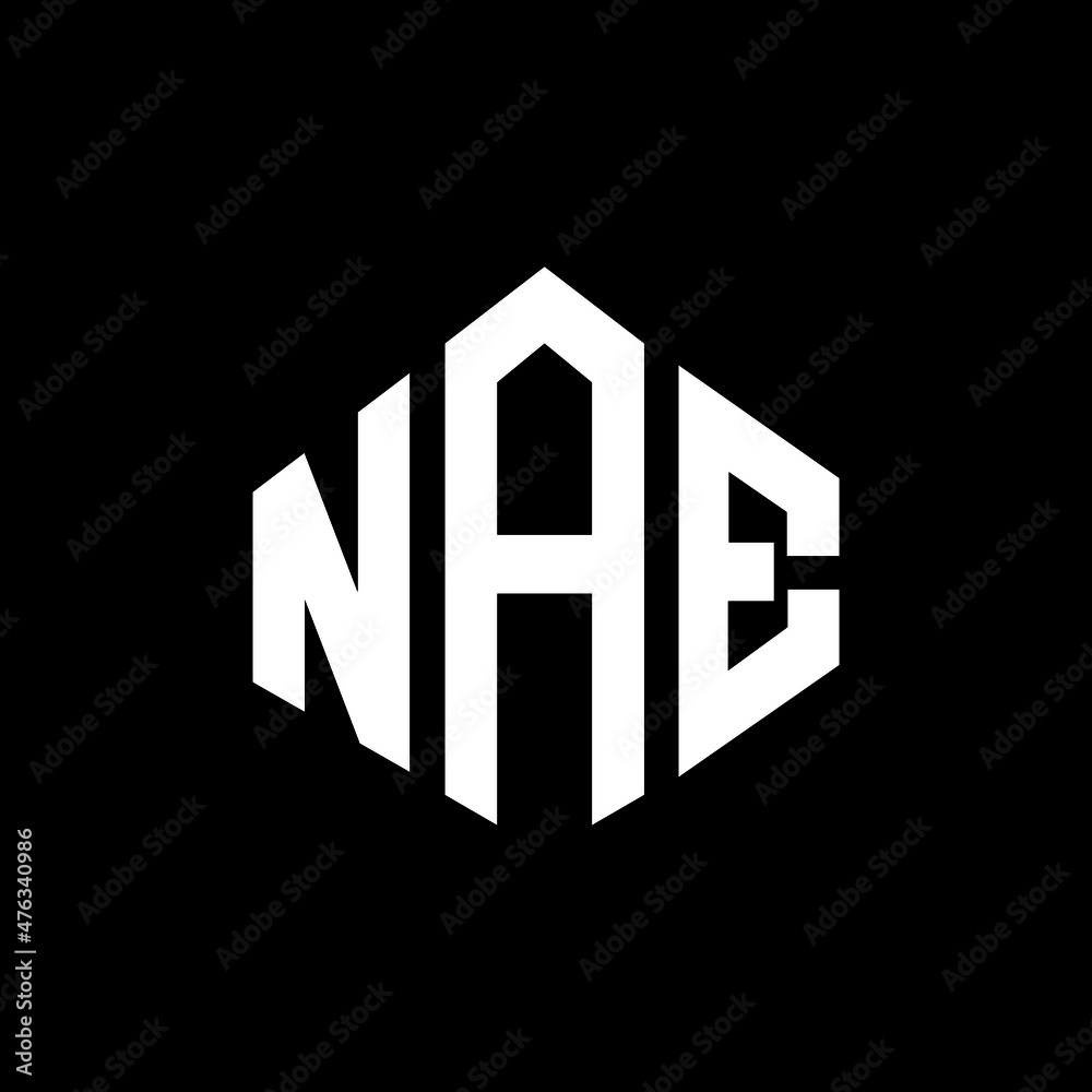NAE letter logo design with polygon shape. NAE polygon and cube shape logo design. NAE hexagon vector logo template white and black colors. NAE monogram, business and real estate logo.