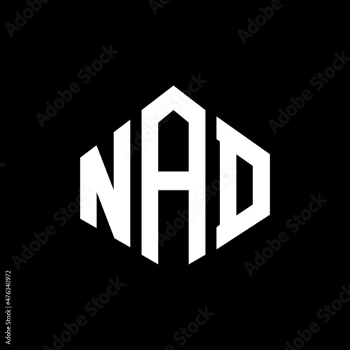 NAD letter logo design with polygon shape. NAD polygon and cube shape logo design. NAD hexagon vector logo template white and black colors. NAD monogram, business and real estate logo.