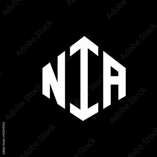 NIA letter logo design with polygon shape. NIA polygon and cube shape logo design. NIA hexagon vector logo template white and black colors. NIA monogram, business and real estate logo. photo