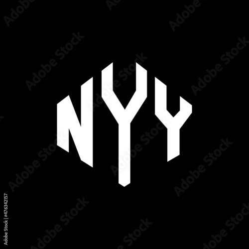 NYY letter logo design with polygon shape. NYY polygon and cube shape logo design. NYY hexagon vector logo template white and black colors. NYY monogram, business and real estate logo.