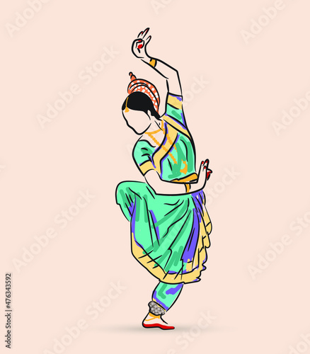 Bharatnatyam graphic illustration design abstract art. photo