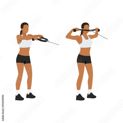 Woman doing Face pull. rear felt pull exercise. Flat vector illustration isolated on white background