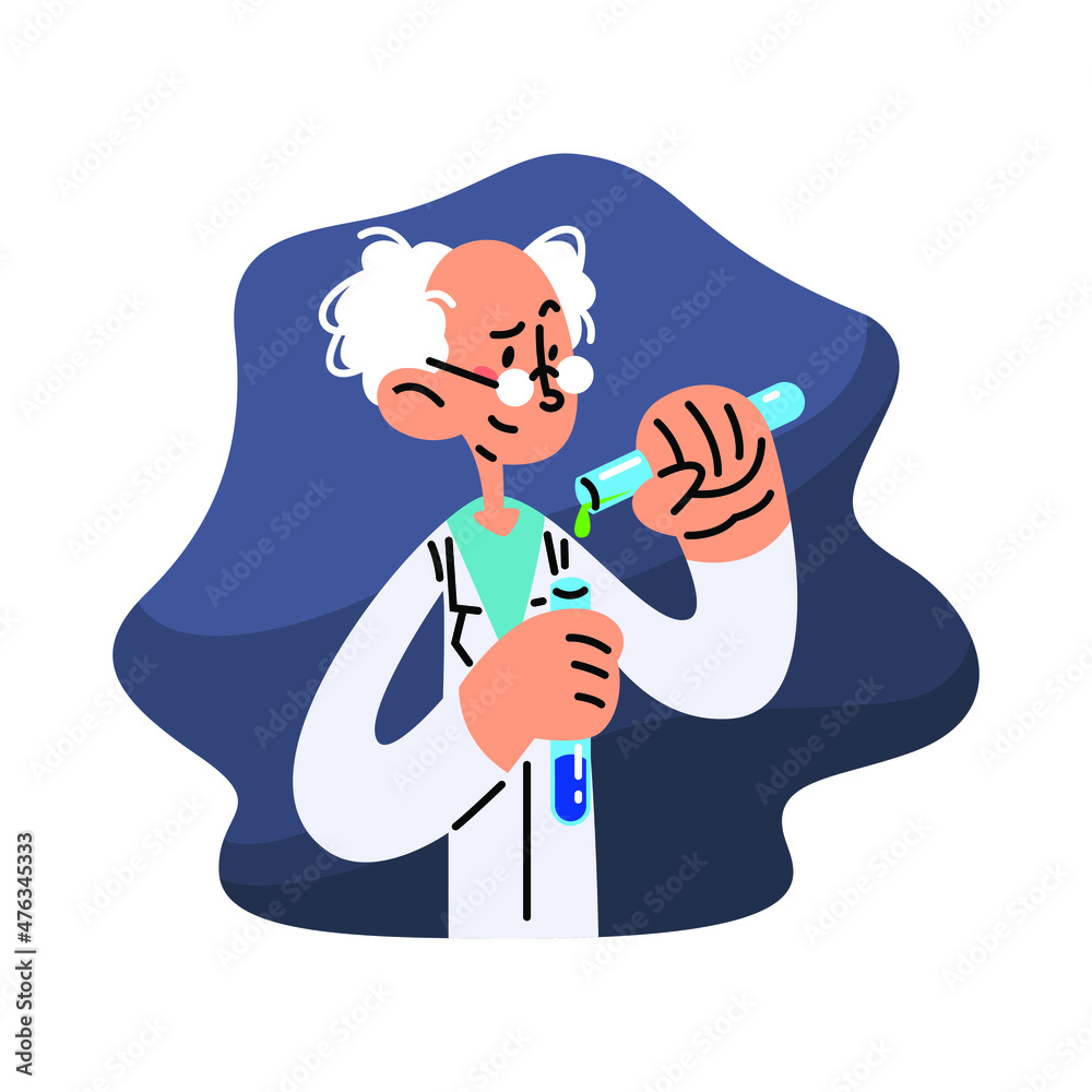 Scientist working with test tube flat vector illustration 