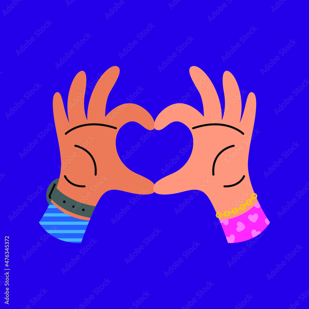 Couple hand love sign flat vector illustration Couple hand love sign flat vector illustration