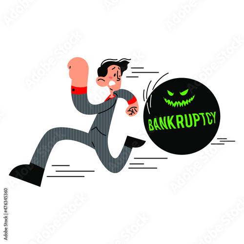 Businessman running away from bankruptcy attack flat vector illustration 