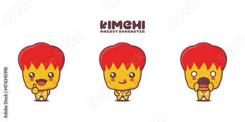 vector kimchi cartoon mascot, korean traditional food illustration, with different expressions