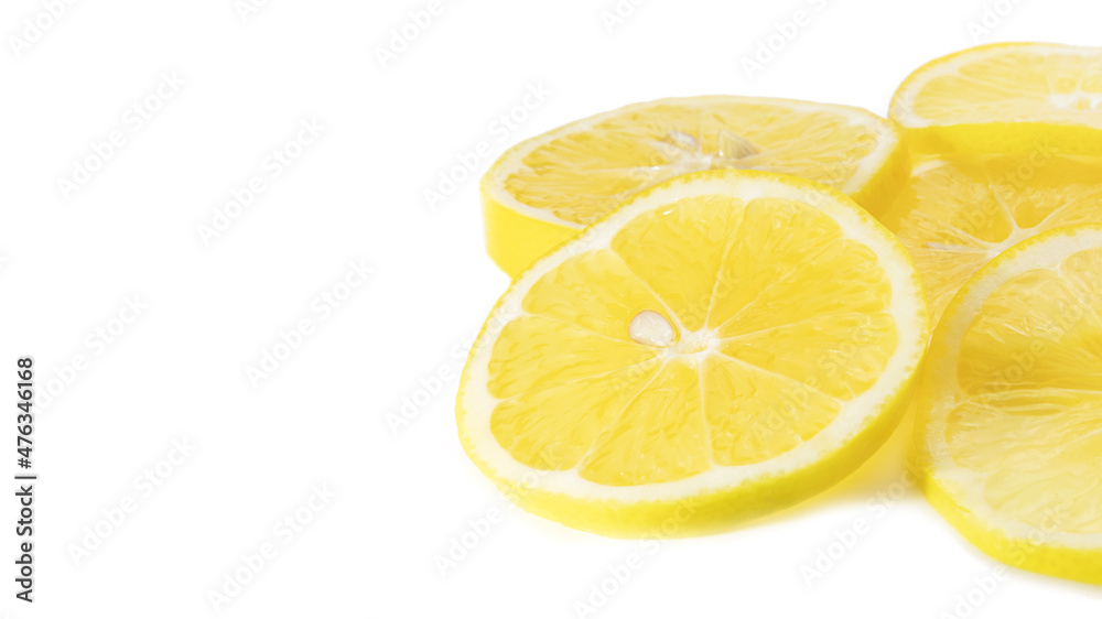 sliced lemon, on white isolated background. Copy space