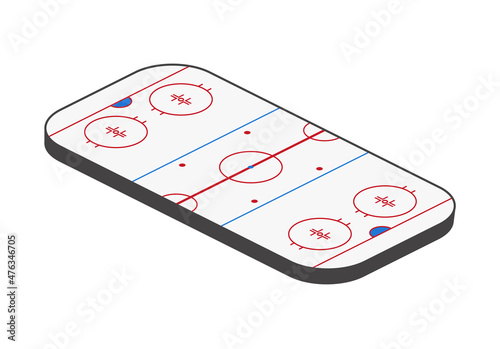 Ice hockey rink. Isometric arena with scratches. Vector illustration