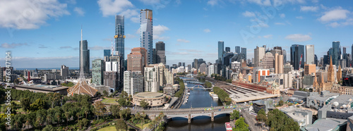 Aerial panoramic view of the beautiful city of Melbourne Australia photo