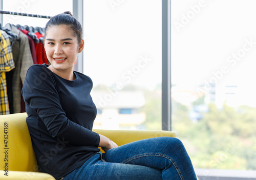 Asian young happy cheerful millennial successful female blogger vlogger businesswoman influenzer in casual outfit sit smiling laughing in home studio store selling clothes online via laptop computer Free Download Asian young happy cheerful millennial successful female blogger vlogger businesswoman influenzer in casual outfit sit smiling laughing in home studio store selling clothes online via laptop computer - GFXLoad