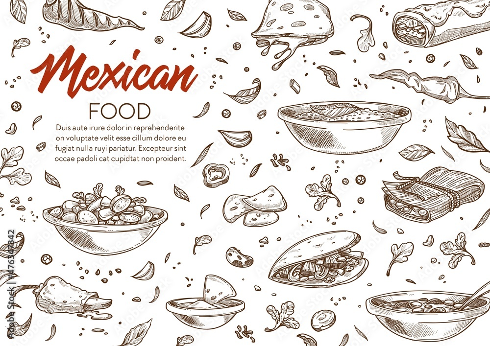 Mexican food recipes dishes in menu advertisement Stock Vector | Adobe ...