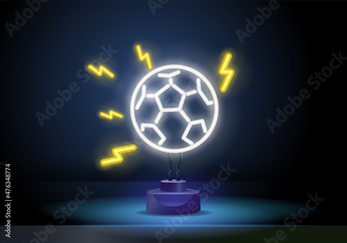 Print op canvas Soccer ball icon in neon style