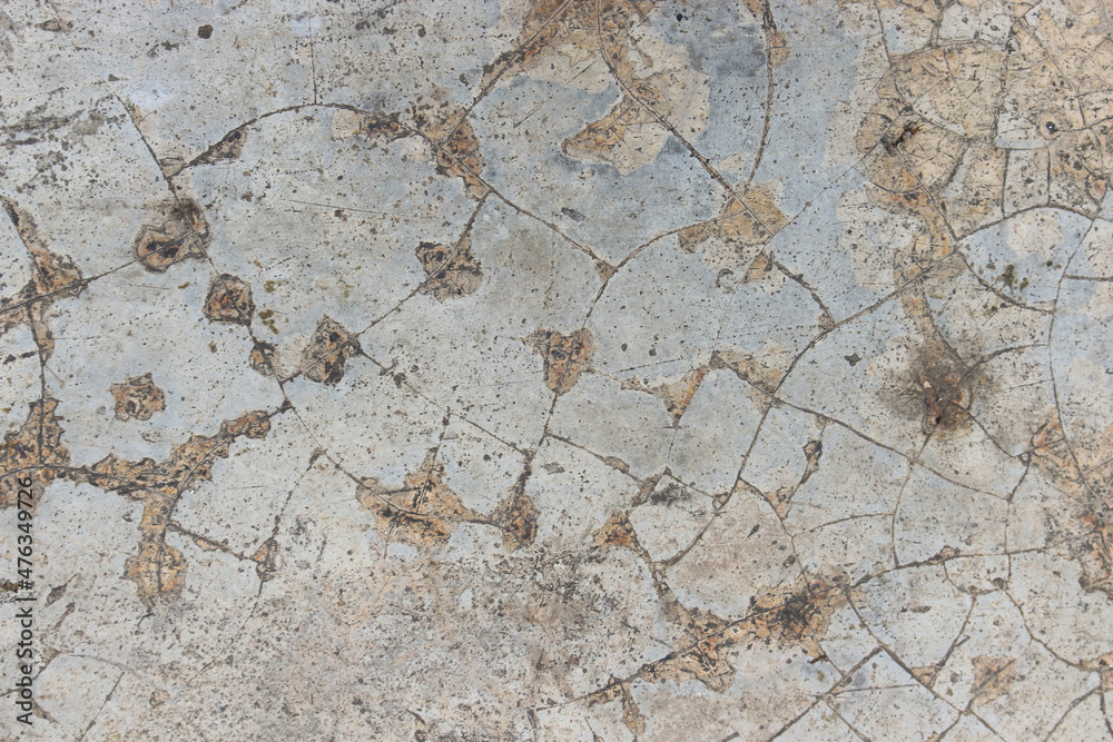 Gray cement concrete wall with cracks and mold texture background