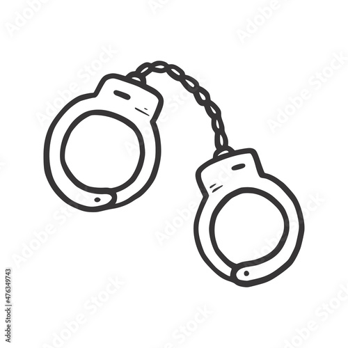 Handcuffs vector illustration. Hand drawn sketch doodle scribble style. Crime handcuff sketch icon.