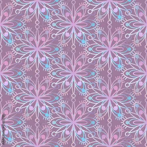 Pastel winter symbol festive seamless pattern Snowflakes pink blue purple arrangement ornaments background texture textile collection for decor interior   fashion fabric