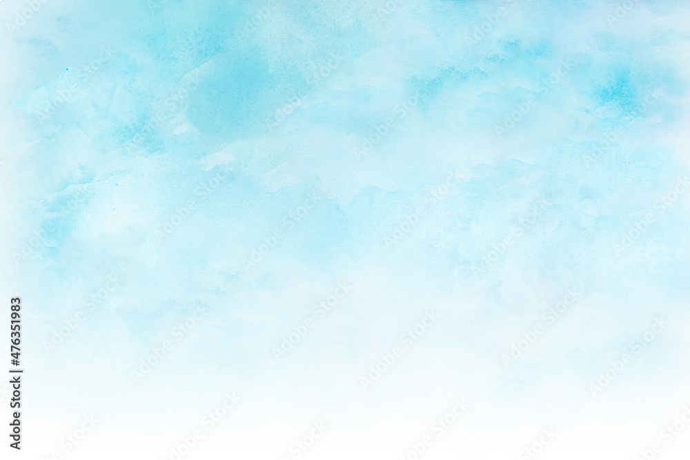 Watercolor illustration art abstract blue color texture background, clouds and sky pattern. Watercolor stain with hand paint