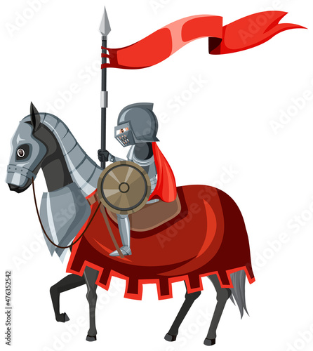 Knight riding a horse with weapon and shield