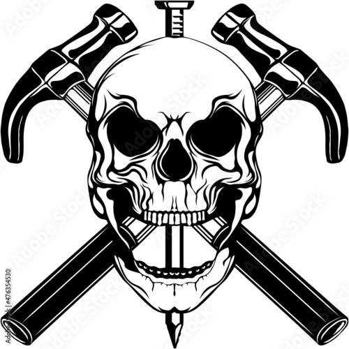 Carpenter logo SVG design with a skull, crossed hammers and a nail, Handyman, Repairman, Construction logo