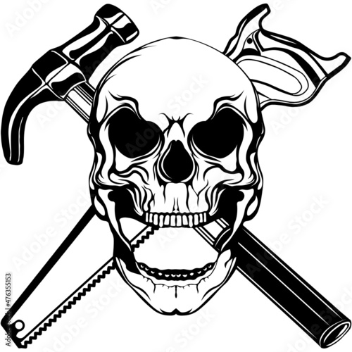 Carpenter logo SVG design with a skull, hammer, saw, Handyman, Repairman, Contractor, Builder, Construction logo