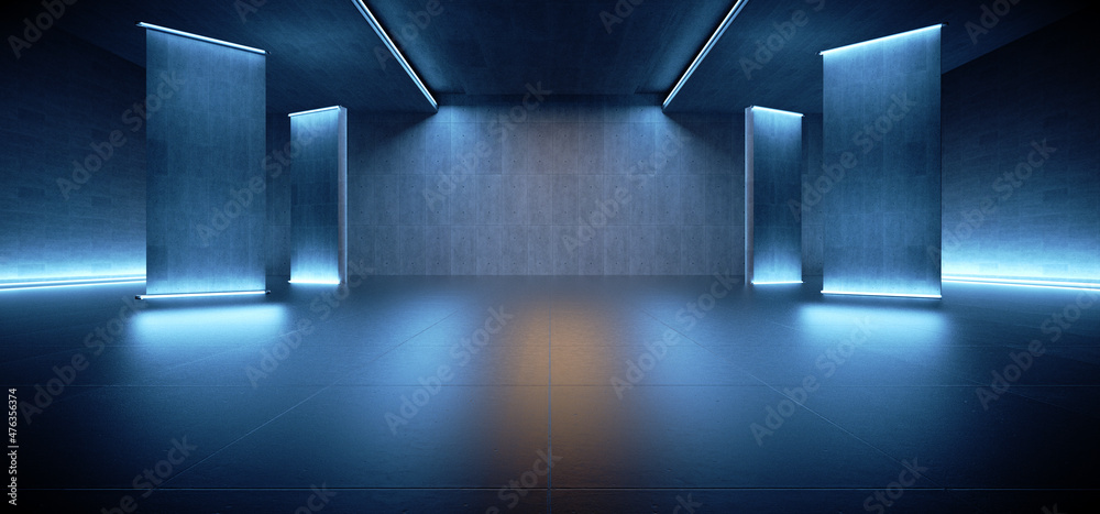 Fototapeta premium Advanced background High end scenario concrete wall 3D rendering booth Exhibition hall