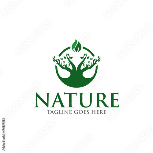 Tree logo icon vector template. Tree logo with beautiful leaves around it.