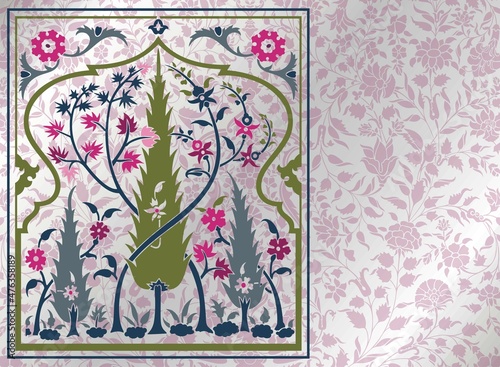 wedding card design, paisley floral pattern , India	