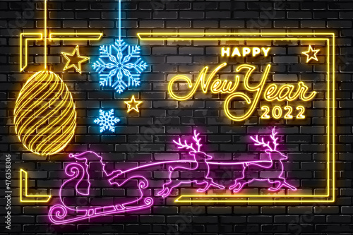 Happy new year in neon style collection