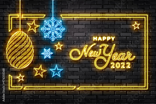 Happy new year in neon style collection