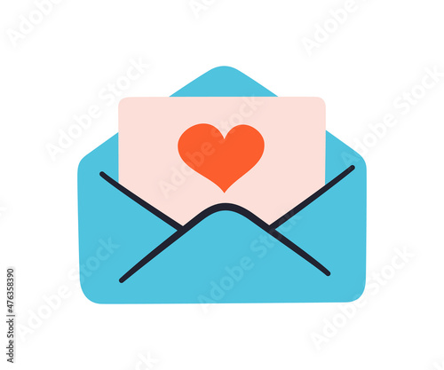Letter with a declaration of love. Mail envelope with heart. Hand drawn message on Valentines Day. Declaration of love. Vector illustration isolated on white background.