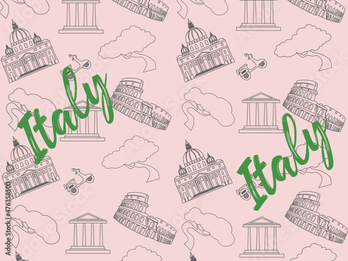 seamless pattern with travel icons, Italy, vector illustration