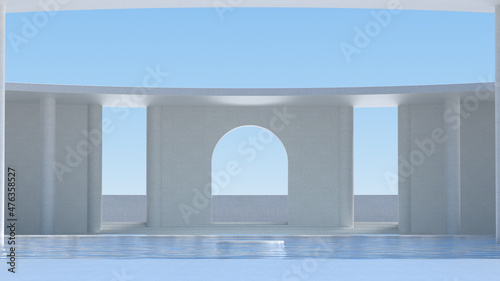 Advanced background High end scenario concrete wall 3D rendering booth Exhibition hall