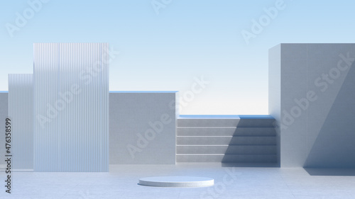 Advanced background High end scenario concrete wall 3D rendering booth Exhibition hall